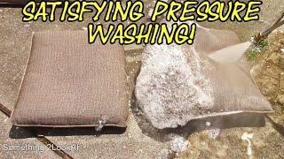Satisfying pressure washing patio cushions!