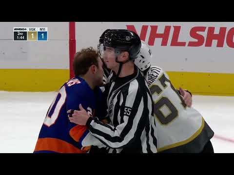 Kieffer Bellows fights Max Pacioretty December 19 2021 Knights at Islanders - UBS Arena - MSG Plus