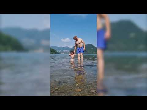 Baby Will's first dip in the lake this year 2022 , Figino, Ticino Switzerland 🦢☀️🌿🏞️