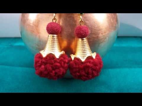 DIY one minute pom pom earrings l how to make pom pom earrings l simple and trendy earrings at home Video