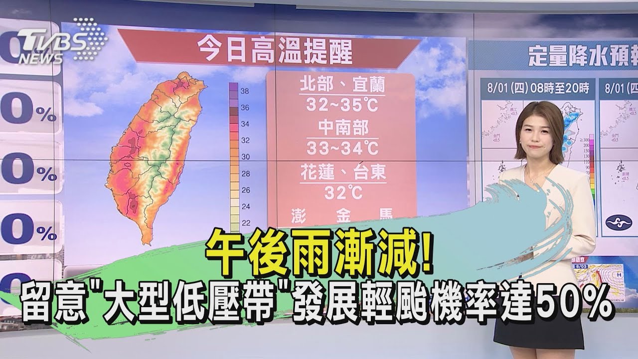 天氣/午後雨漸減!留意「大型低壓帶」 發展輕颱機率達50%