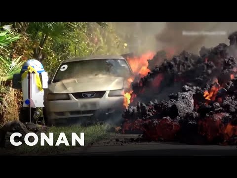 Unedited Footage Of The Car Being Eaten By Lava  - CONAN on TBS
