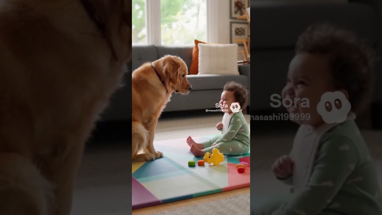 犬のくしゃみで赤ちゃん大爆笑