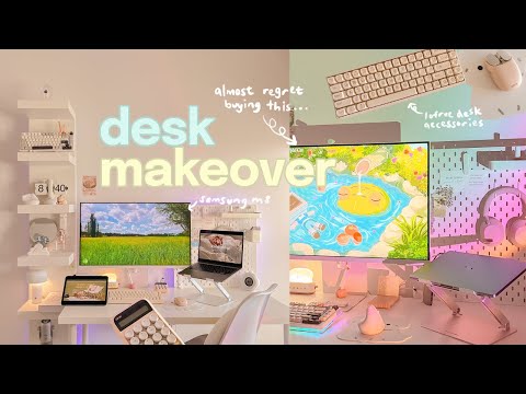 desk setup makeover 🖥️ samsung m8 unboxing, desk accessories, cable management