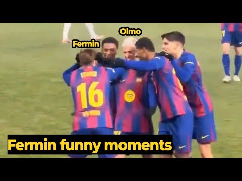 Look at Fermin Lopez’s reaction after Dani Olmo scores a goal vs Slavia Praha