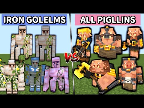 All Iron Golems VS All Piglins - Minecraft Mob Battle -