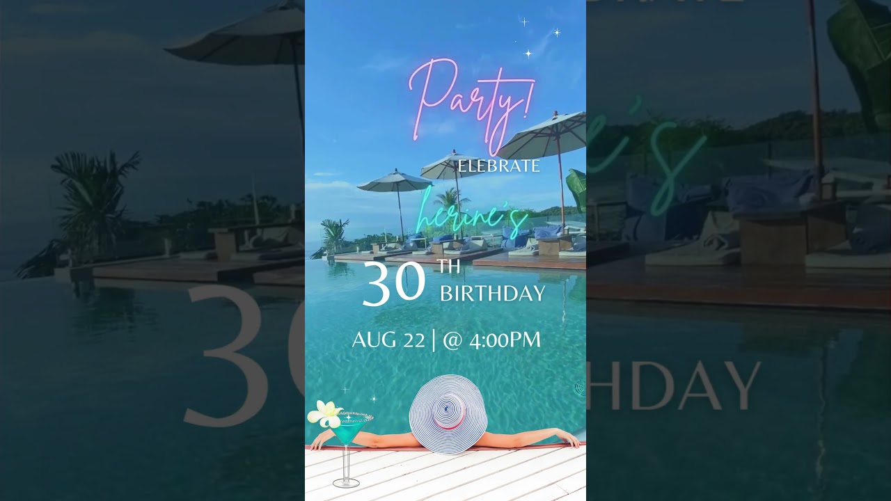 Summer Pool Party Invitation Template, Pink Animated Swimming Pool Birthday Invite, Club Pool Invite