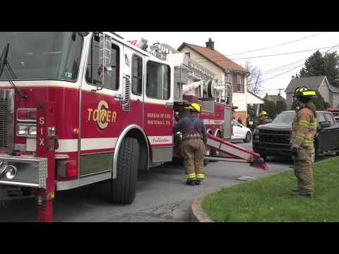 Engine & Tower Ladder arriving to report of fire Whitehall, Pennsylvania