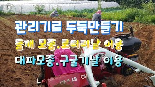 관리기 로터리 및 구굴기이용 들깨.대파 이식하기