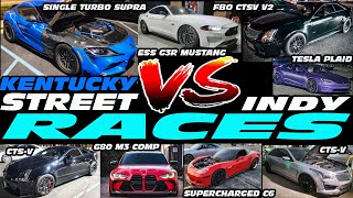 KENTUCKY VS INDY RACES - SINGLE TURBO SUPRA VS C6, TURBO BIKE, TURBO SCAT, G80 M3, GT500, CTS-V