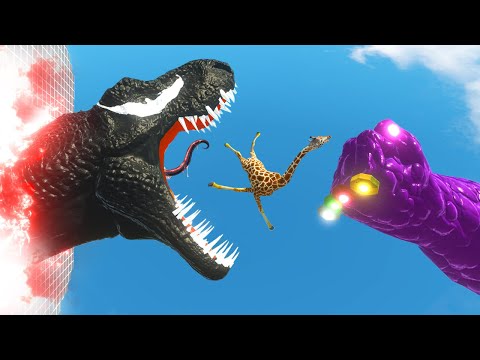 Deadly Thanos Punch Animals towards Venom Trex Mouth - Animal Revolt Battle Simulator