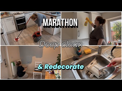 Hour long MARATHON KITCHEN DEEP CLEAN + REDECORATE!! 