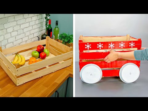 ¡Linda decoración navideña para exteriores con cajas de fruta de madera! Manualidades para Navidad