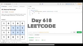 YouTube video 'Day 618: LeetCode Problem 85. Maximal Rectangle - Swift'