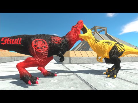 PYRAMID DEATH RUN - RED SKULL T-REX vs SUPERMAN T-REX Animal Revolt Battle Simulator