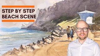 Step by Step Watercolor Beach Scene - Matthew White