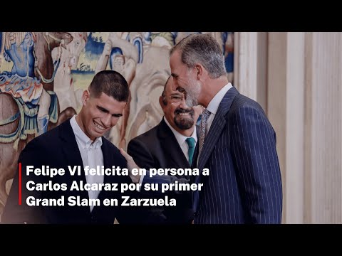 Felipe VI felicita en persona a Carlos Alcaraz por su primer Grand Slam en Zarzuela