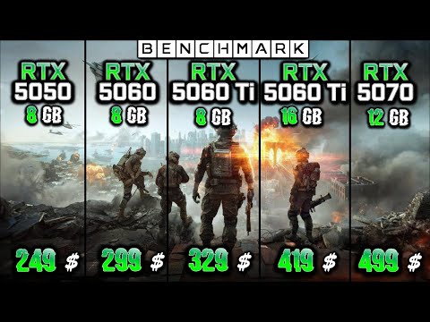 RTX 5050 8GB vs 5060 8GB vs 5060 Ti 8GB vs 5060 Ti 16GB vs 5070 12GB / TEST in 1080p / 9800X3D