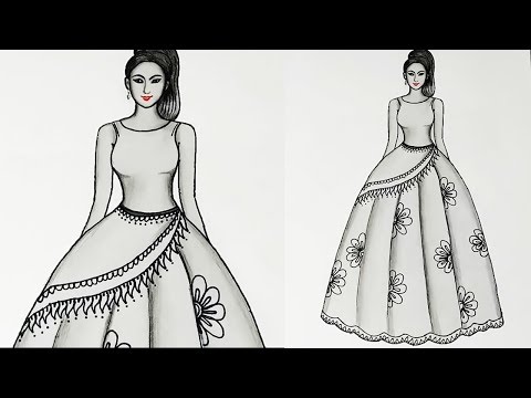 Dress drawing : How to draw a dress design - YouTube