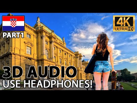 Zagreb, Croácia - Passeio a pé pela cidade binaural, parte 1 | 4K 60FPS - Experiência de áudio envolvente na Europa