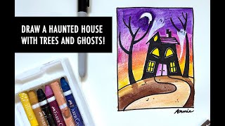 Draw a Haunted House with Trees and Ghosts for HALLOWEEN! Fun art for kids.