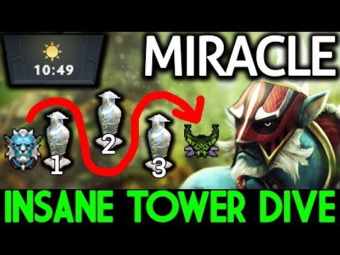 Miracle- Dota 2 [Phantom Lancer] Insane 10 min Dive Tower 3
