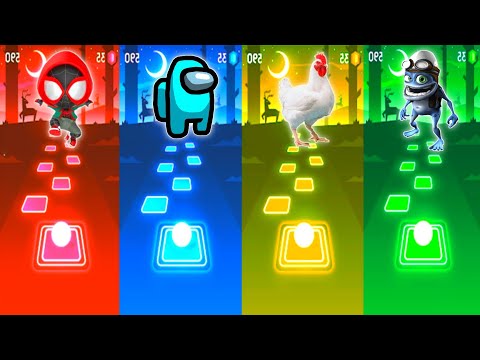 Spiderman VS Among Us VS Chicken Song VS Crazy Frog - Tiles Hop EDM Rush