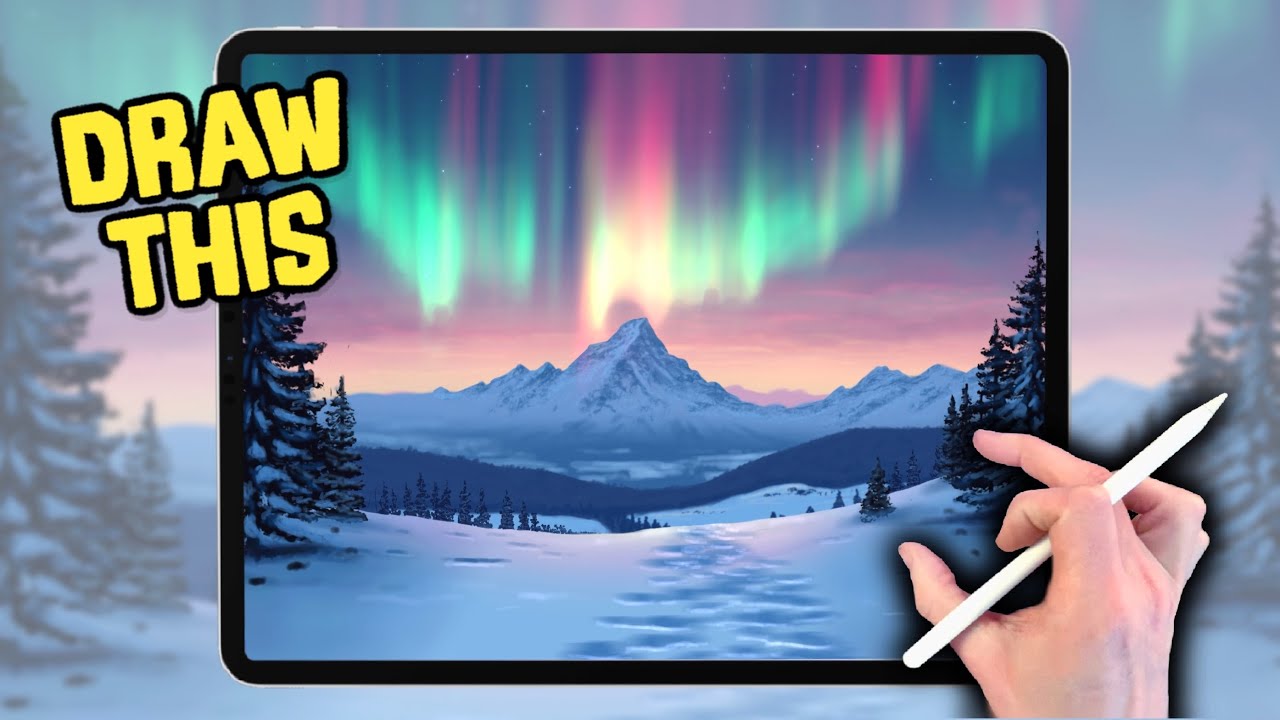 PROCREATE Landscape Drawing Tutorial - Northern Lights Mountain