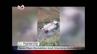 Kanala Düşen Otomobilden Kendi İmkanlarıyla Kurtuldular