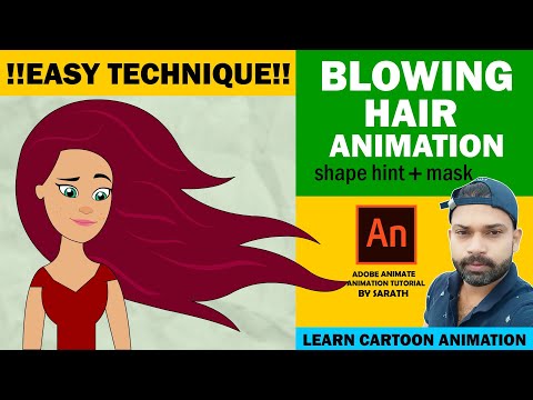 BLOWING HAIR ANIMATION|HOW TO CREATE WINDY HAIR ANIMATION IN ADOBE ANIMATE|cartoon hair animation