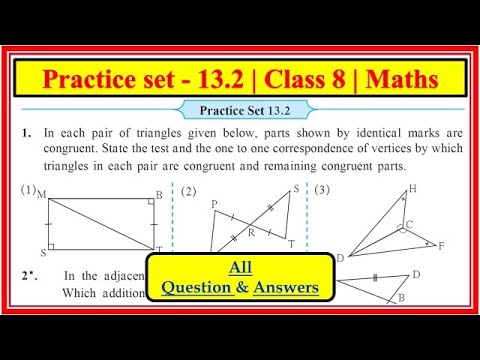 Practice Set 13.2 class 8th maths chapter 13 congruence of triangles Maharashtra state board
