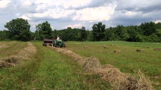 preview picture of video 'John Deere 5320 + Ford 530 Baling Hay 2013'