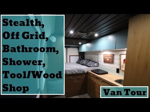 VanLife Tour: Stealth, Off Grid, Bathroom/Shower, Tool/Wood Shop