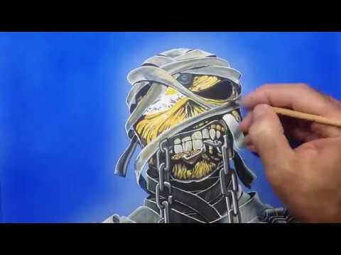 Eddie from Iron Maiden Powerslave album - speedpaint  acrylic on  cardboard