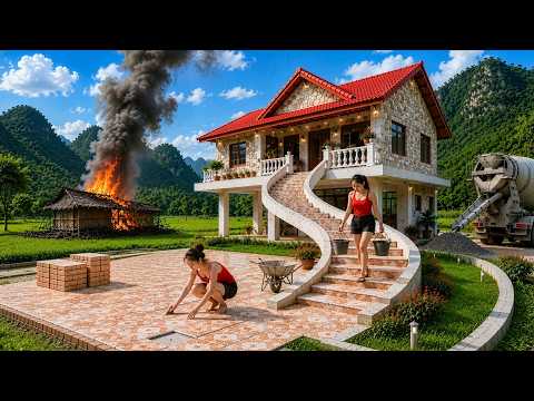 TIMELAPSE - Bamboo House Burned Down | Girl Builds A New Brick House From Start To Finish