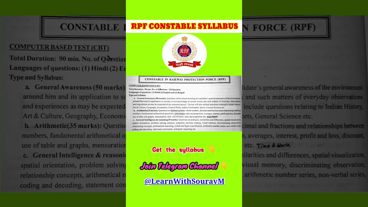 RPF Constable Syllabus 2024 #rpf #exam #syllabus RPF Sub Inspector Syllabus #railway #motivation
