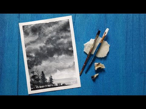 Realistic cloud painting / Black and White painting for beginners /easy landscape painting tutorial