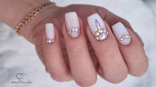 Natural nails correction and elegant wedding style nail tutorial beginners friendly. Bridal Nails