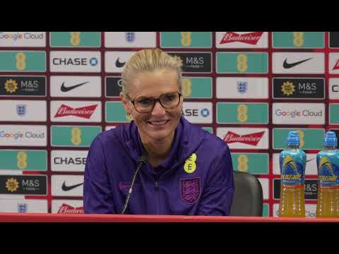 ENGLAND WOMEN PRESS CONFERENCE: Sarina Weigman and Alex Greenwood: England v Brazil (Friendly)