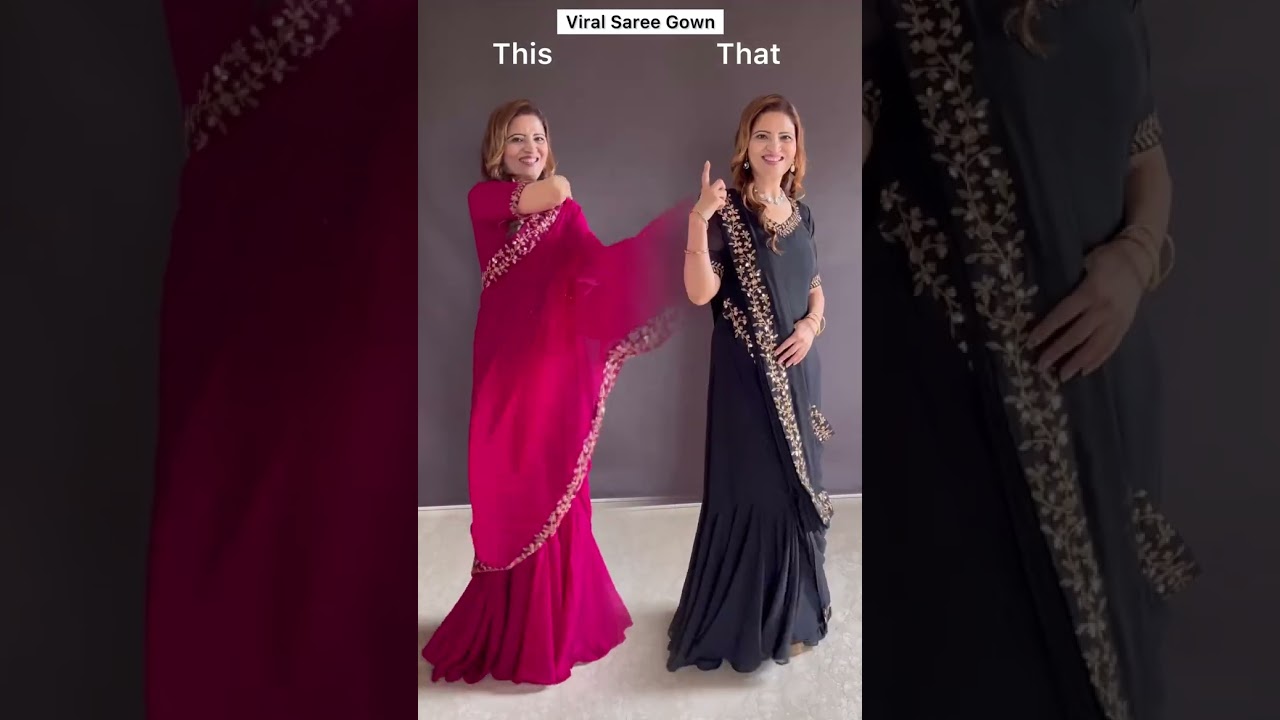Gown saree | farewell party saree | Ready to wear saree | Saree for wedding | Pink & Black saree |