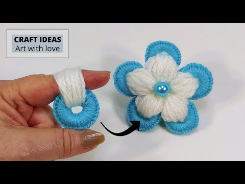 Amazing Woolen Craft Ideas with Finger   Hand Embroidery Beautiful Flower Design   DIY Woolen Flower