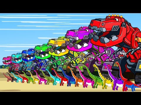 DINOSAURS T-REX VS BRACHIOSAURUS, TRUCK, Velociraptor, CAR: Jump Dinosaurs Adventure Jurassic World