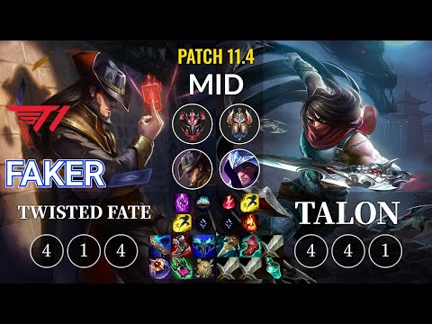 T1 Faker Twisted Fate vs Talon Mid - KR Patch 11.4
