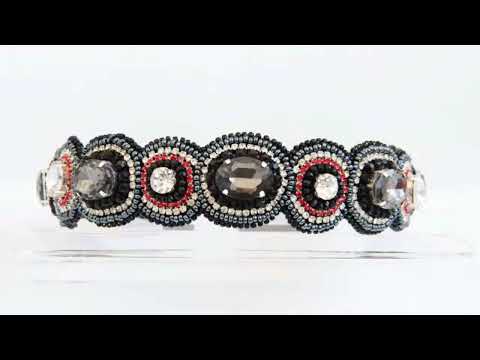 Диадема (обруч) для волос с кристаллами и бисером Black & White Широкий обруч для прически Ручная работа - фото 1 - id-p1418683256