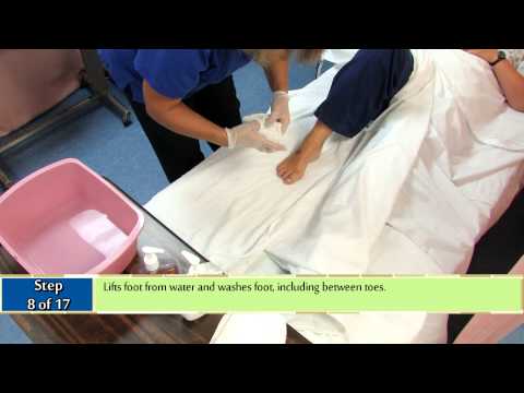 16 Provides foot care on one foot