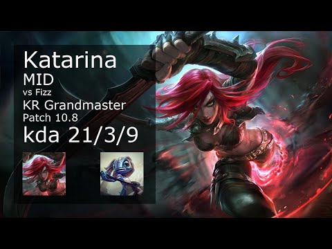 Katarina Mid vs Fizz - KR Grandmaster 21/3/9 Patch 10.8 Gameplay // [롤] 카타리나 vs 피즈 미드