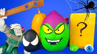 Halloween Spiderman Toys Kinder Play-doh Surprise Eggs with Avengers Toys & Squishy Balls | KIDCITY