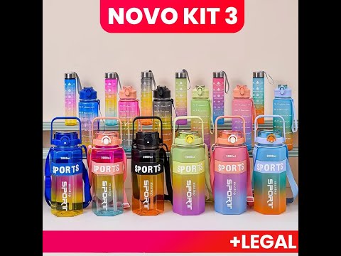 Kit 3 Garrafas Squeeze Motivacionais Portátil Garrafa Água Academia Com 2L e 700ml