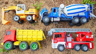 Large Concrete Mixer Truck Pouring Concrete on Road, Train, Wobbling Truck, Telolet Bus, Crane, B...