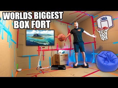WORLDS BIGGEST BOX FORT!! 24 Hour Challenge: Basketball Court, NERF WAR, Segway & More! Video